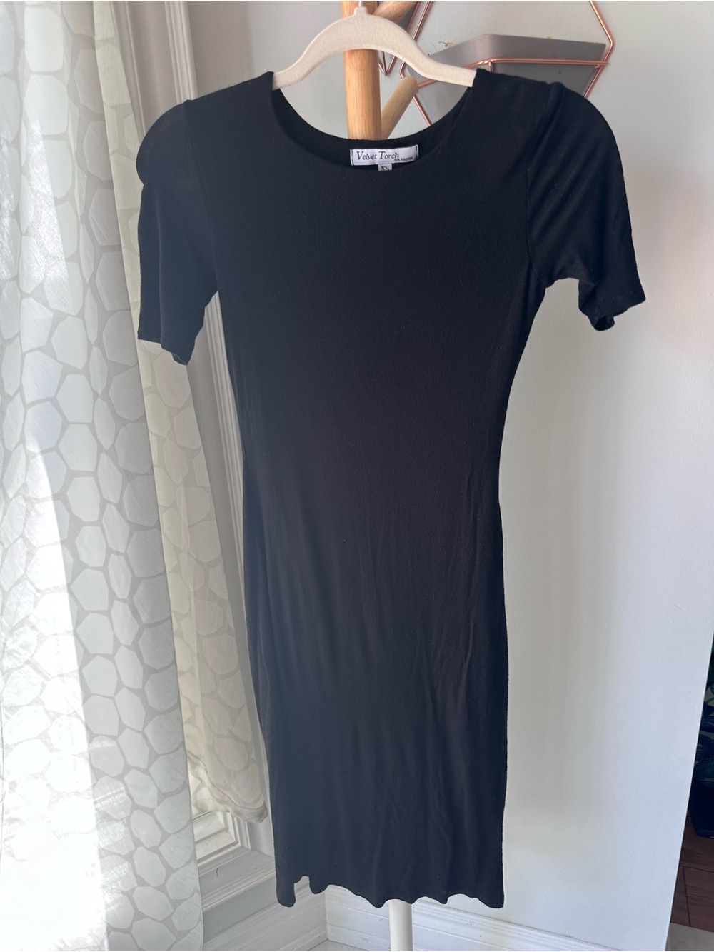 VELVET TORCH LA Slim Fit Knit Midi T-Shirt Dress Black Double Layered Size XS